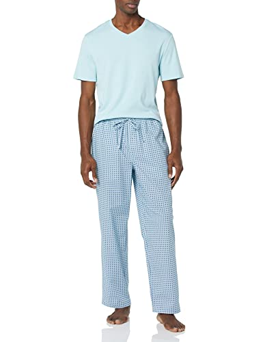 Men's Cotton Poplin Pant with Cotton Jersey T-Shirt Pajama Set