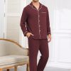 Mens 100% Cotton Pajamas Set Long Sleeve Sleepwear Button Down Pjs Loungewear with Pockets