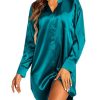 Women's Satin Nightgown Button Down Sleepshirt Silk Long Sleeve Nightshirt Boyfriend Sleepwear