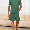Mens Pajama Sets Short Sleeve T Shirts 2 Piece Shorts Lounge Sets PJ Summer Sleepwear