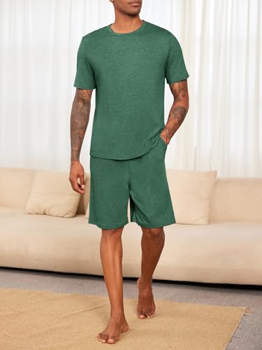 Mens Pajama Sets Short Sleeve T Shirts 2 Piece Shorts Lounge Sets PJ Summer Sleepwear
