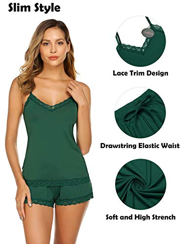 Women Cami Pajama Set Modal Sleepwear Lace Trim Short PJ Set with Shorts