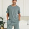 Matching Pajamas for Couples Ribbed Knit Pajama Short Sleeve Soft Sleepwear 2 Piece Loungewear S-XXL