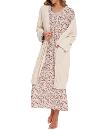 Cotton Nightgowns for Women Soft Long Sleeve Night Gown with Pockets