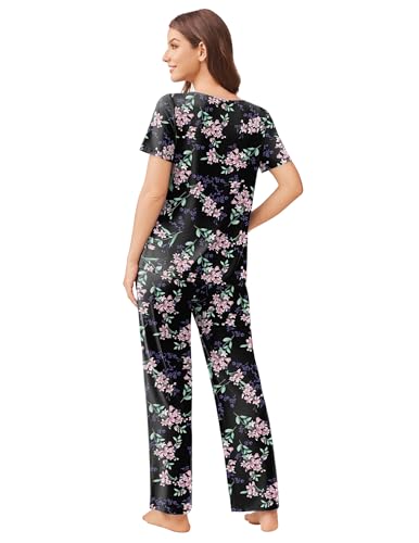 Pajama Sets for Women 2 Pack, Short Sleeve with Long Pant Pjs Sleepwear Comfy Lounge Sets with Pockets