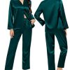 Couples Matching Pajamas Silk Satin Long Sleeve Button Down Sleepwear 2 Pcs Loungewear Mens & Womens Family PJs Set