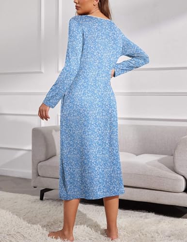 Womens Long Sleeve Nightgowns Long Sleep Shirts Henley Night Shirts Full Length Nightgown