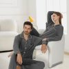 Matching Pajamas for Couples, Button Up Pjs Set for Men and Women Soft Warm Loungewear(Dark Grey, M)