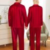 Couples Pajamas Womens &Mens Matching Pajamas Set Silk Satin Pj Set Long Sleeve Button Down Sleepwear 2 Pcs Loungewear