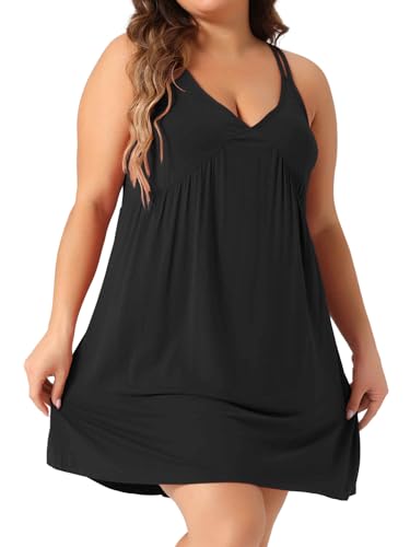 Plus Size Women's Nightgown Spaghetti Strap V Neck Sleeveless Racerback Sleepwear Chemise Nightdress