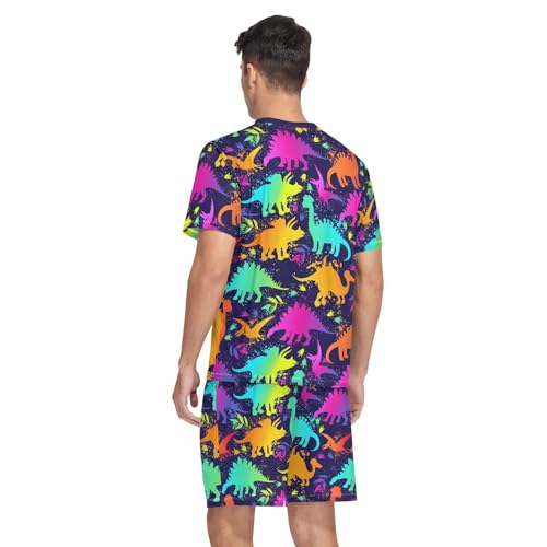 Men's Short Sleeve Pajama Set Summer Pj Short Set 2 Piece Loungewear Sleepwear with Pockets