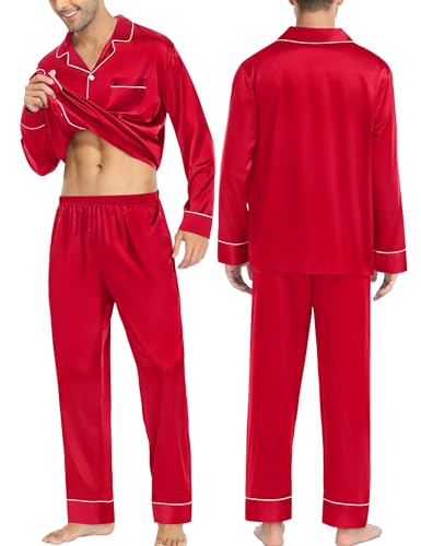 Couples Matching Pajamas Sets Women & Men Silk Satin Long Sleeve Button Down Sleepwear 2 Pcs Classic Loungewear