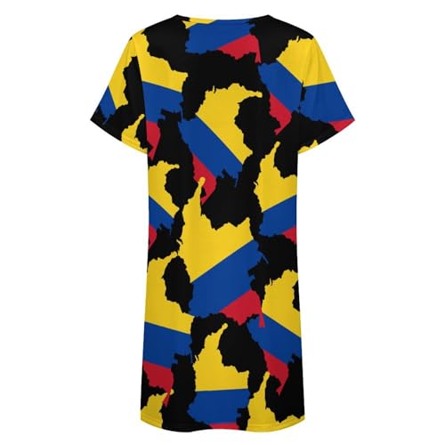 Colombian Flag Map Nightgowns for Women Sleepwear Short Sleeve Sleep Dress Nightshirt