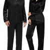 Couples Pajamas Womens &Mens Matching Pajamas Set Silk Satin Pj Set Long Sleeve Button Down Sleepwear 2 Pcs Loungewear