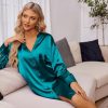 Women's Satin Nightgown Button Down Sleepshirt Silk Long Sleeve Nightshirt Boyfriend Sleepwear