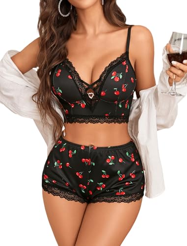 Sexy Pajamas V Neck Womens Pajama Sets Shorts Lace Trim Cami Pj Set 2 piece PJS Lingerie Sleepwear