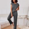 2 Packs Pajamas for Women Set Cap Sleeve Top and Pants Soft Sleepwear Comfy Pjs Set with Pockets Lounge Set