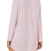 Women's Striped Nightgown Collar V Neck Button Down Long Sleeve Sleep Shirt Top Nightdress