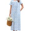 Nightgown for Women Cotton Long Night Gown Short Sleeve Nightdress with Pockets Button Sleepshirt Soft Sleepwear
