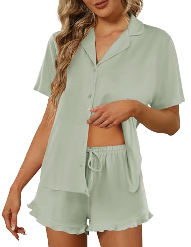 Pajamas Set for Women Short Sleeve Sleepwear Button Down Pjs Lounge Sets Soft Nightwear