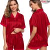 Couples Pajama Set Women & Men Silk Satin Short Sleeve Set Top and Shorts Sleepwear Soft Button-Down Loungewear