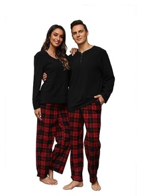 Couple Pajama Sets, Plaid Pajama Set for Men and Women Soft Warm Pjs Set