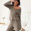 Womens Pajama Sets Button Up Long Sleeve Pjs Soft Lounge Set 2 Piece Sleepwear with Pockets