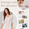 Lounge Sets for Women Comfy Pajamas Set 2 Piece Outfits Short Sleeve Tops and Wide Leg Pants with Large Pockets