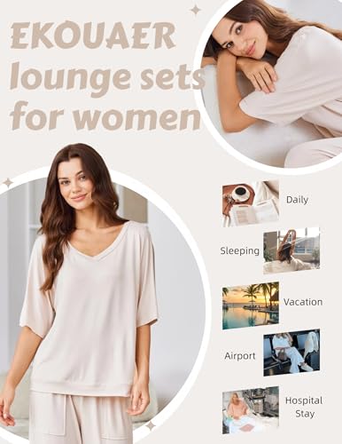 Lounge Sets for Women Comfy Pajamas Set 2 Piece Outfits Short Sleeve Tops and Wide Leg Pants with Large Pockets