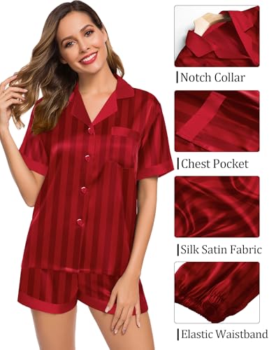 Couples Pajama Set Women & Men Silk Satin Short Sleeve Set Top and Shorts Sleepwear Soft Button-Down Loungewear