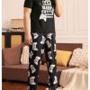 Men's 2 Piece Summer Pajama Sets Crew Neck Graphic Tees with Long Pants Loungewear