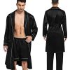Men's Satin Robe 3 Pcs Silky Kimono Bathrobe Set Lightweight Soft Loungewear Nightwear