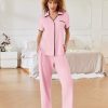 Women Pajamas Button Down Notch Collar Soft Short Sleeve Pjs with Long Pant Lounge Set
