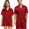 Couples Pajama Set Women & Men Silk Satin Short Sleeve Set Top and Shorts Sleepwear Soft Button-Down Loungewear