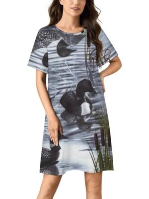 Loons Duck Nightgowns for Women Sleepwear Short Sleeve Sleep Dress Nightshirt