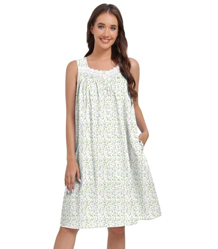 Sleeveless Nightgowns for Women 100% Cotton Nightgown Sleep Dress Soft Ladies Gowns Sleepwear Nightdress