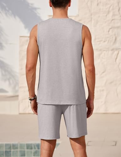 Men's Pajamas Set Workout Tank Top Pjs Sets with Shorts 2 Piece Soft Sleeveless Casual Sleep Shirts Loungewear S-XXL
