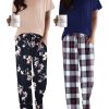 2 Pack Pajamas for Women Set Short Sleeve Sleepwear Top and Pants Pjs Soft Printed Lounge Sets with Pockets