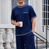 Mens Pajama Set, Soft Short Sleeve Lounge Set Pullover Pjs 2 Piece Outfits with Pocket