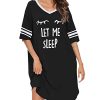 Sleep Shirts for Women Short Sleeve Cotton Novelty Night Shirts V Neck Oversized Nightgowns Cute Printed Nightdress