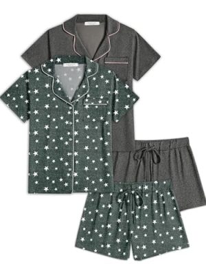 2 Pack Womens Pajamas Set Button Down Summer Sleepwear Short Sleeve Comfy Pjs Loungewear Set