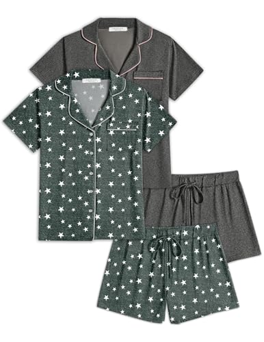 2 Pack Womens Pajamas Set Button Down Summer Sleepwear Short Sleeve Comfy Pjs Loungewear Set