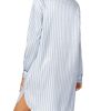 Women's Silk Satin Striped Nightgown Button Down Collar V Neck Long Sleeve Nightshirt Nightdress
