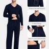 Men's Long Sleeve Pajama Set Soft Lightweight 2-Piece Sleepwear V-Neck Pjs for Nightwear Home Lounge with Pockets
