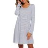 Women's Cotton Sleepwear Long Sleeves Nightgown Print Tee Sleep Dress