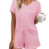 Womens Pajama Sets Summer Pjs Soft Short Sleeve Sleepwear Comfy Ruffle Pj Shorts Set Cute Lounge Sets with Pockets