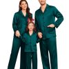 Matching Family Pajamas Set Women & Men & Kids Silk Satin Pjs 2 Pcs Long Sleeve Button Down Sleepwear with 2 Pockets