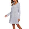 Women's Cotton Sleepwear Long Sleeves Nightgown Print Tee Sleep Dress