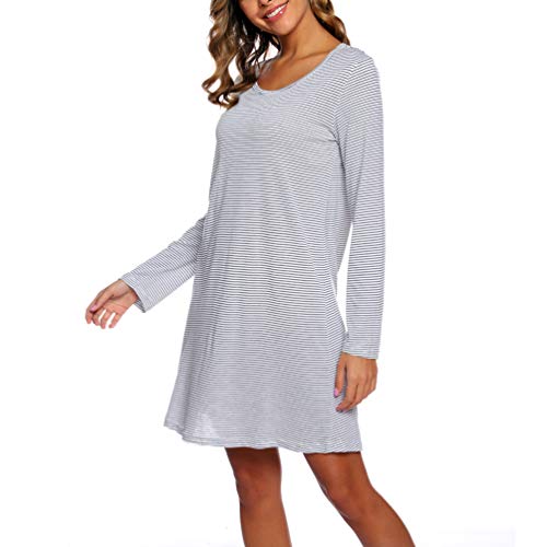 Women's Cotton Sleepwear Long Sleeves Nightgown Print Tee Sleep Dress