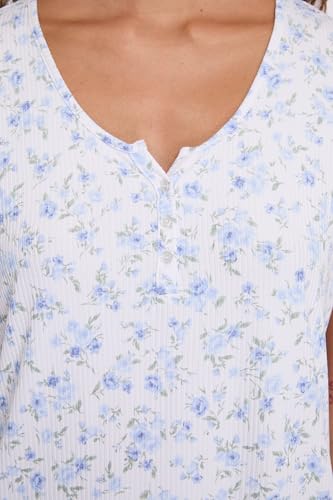 Women's Nightgown Ribbed Knit Short Sleeve Henley Sleepshirt